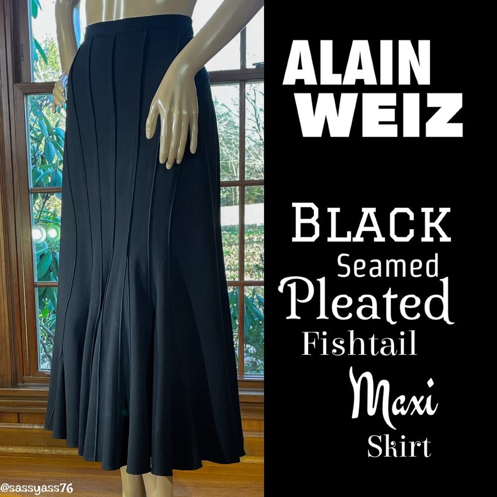 ▪️ALAIN WEIZ▪️Black Seamed Pleated Fishtail Maxi Skirt